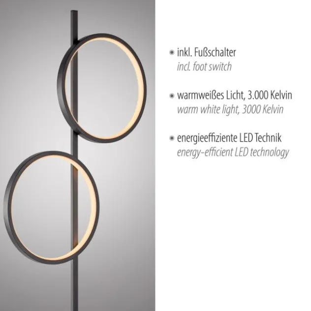 LED Stehleuchte schwarz schlichtes Design Fußschalter warmweiß