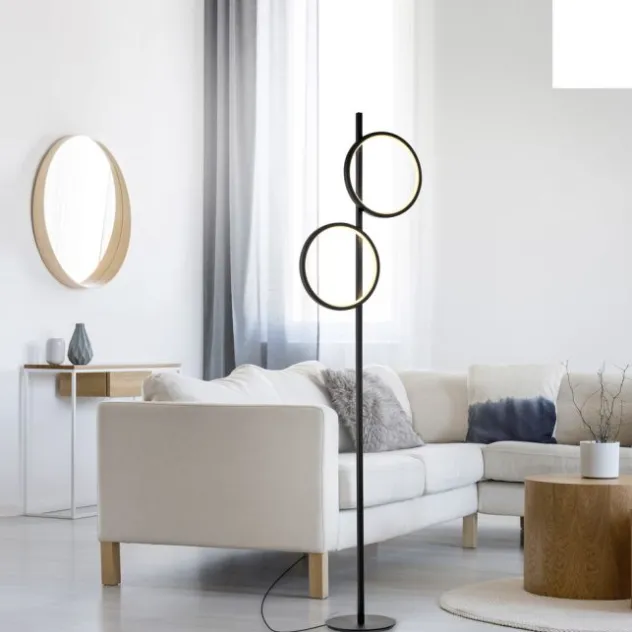 LED Stehleuchte schwarz schlichtes Design Fußschalter warmweiß