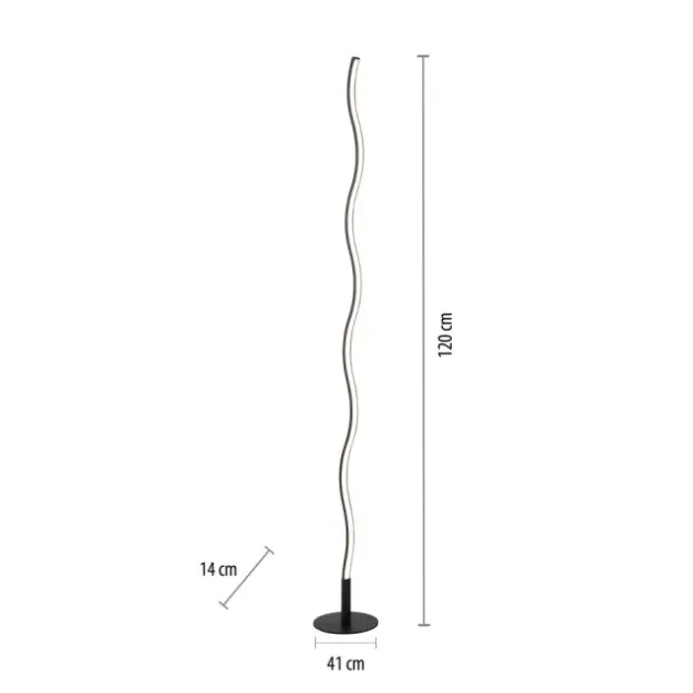 LED-Stehleuchte, schwarz, Wellenform, Schnurschalter, blendfrei
