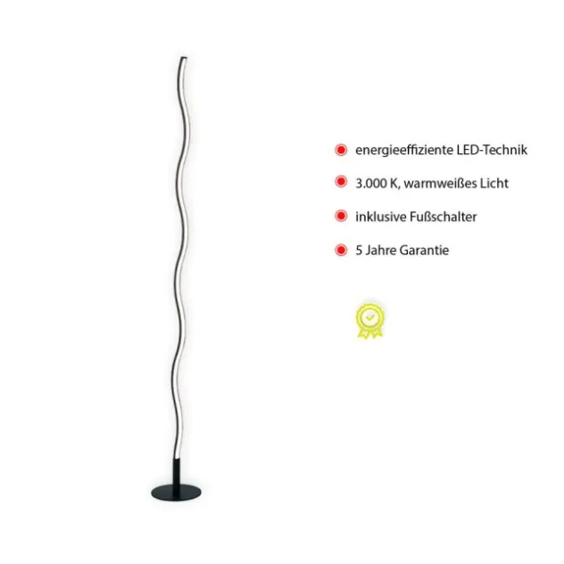 LED-Stehleuchte, schwarz, Wellenform, Schnurschalter, blendfrei