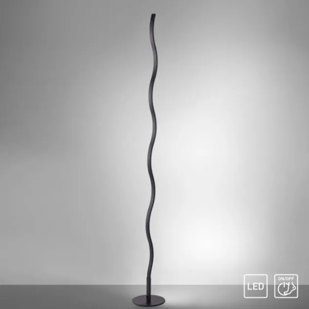 LED-Stehleuchte, schwarz, Wellenform, Schnurschalter, blendfrei