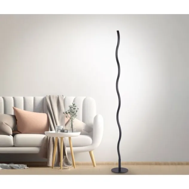 LED-Stehleuchte, schwarz, Wellenform, Schnurschalter, blendfrei