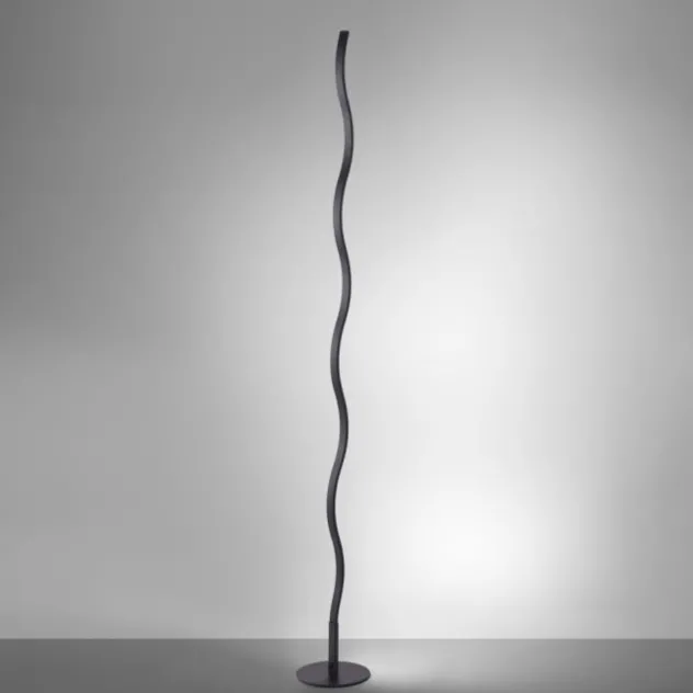 LED-Stehleuchte, schwarz, Wellenform, Schnurschalter, blendfrei