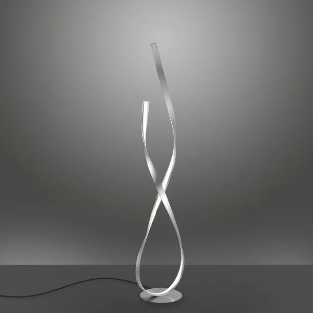 LED Stehleuchte silberfarbig 2 flammig geschwungene Leuchtarme Schnurdimmer