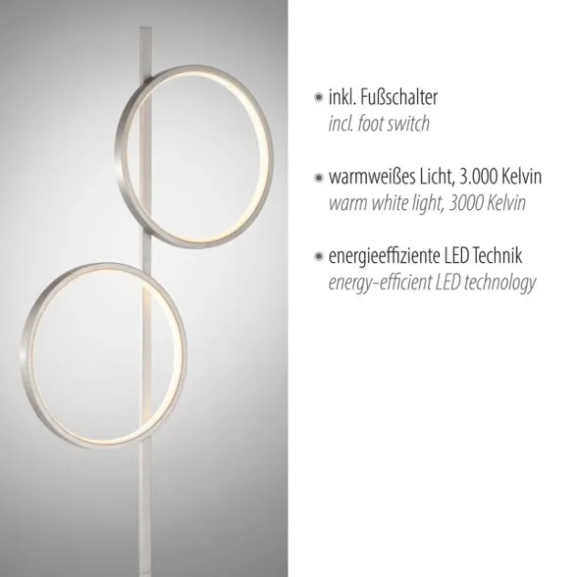 LED Stehleuchte silber schlichtes Design Fußschalter warmweiß