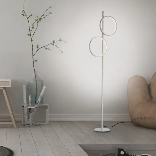 LED Stehleuchte silber schlichtes Design Fußschalter warmweiß