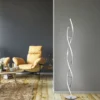 LED Stehleuchte, stahlfarben, geschwungene Form, dimmbar, modern, design