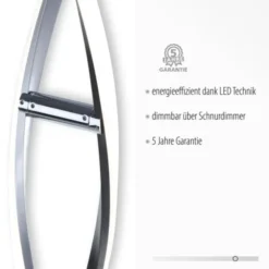 LED Stehleuchte, stahlfarben, geschwungene Form, dimmbar, modern, design