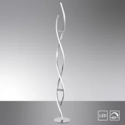 LED Stehleuchte, stahlfarben, geschwungene Form, dimmbar, modern, design