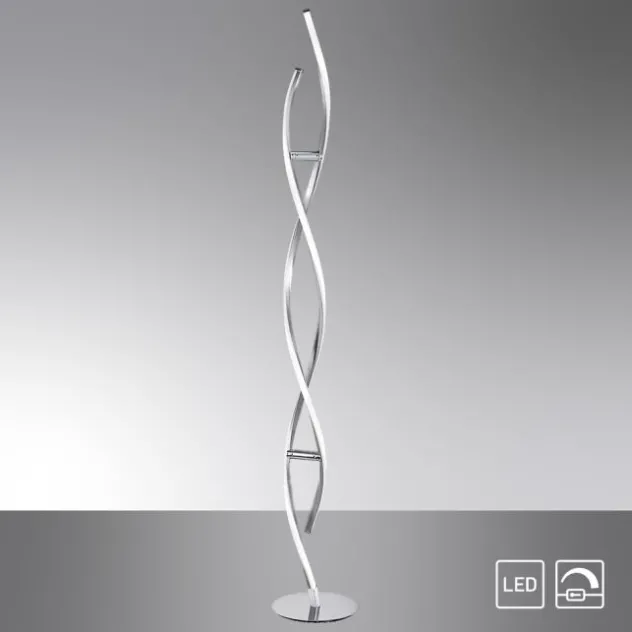 LED Stehleuchte, stahlfarben, geschwungene Form, dimmbar, modern, design