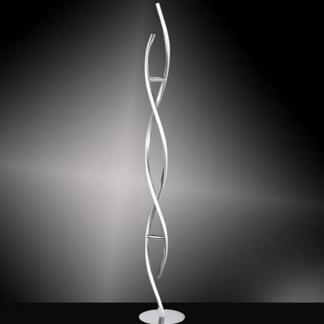 LED Stehleuchte, stahlfarben, geschwungene Form, dimmbar, modern, design