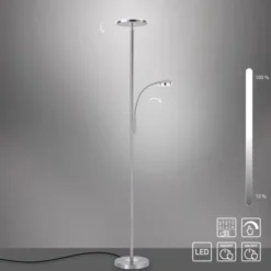 LED-Stehleuchte, stahlfarben, flexibler Lesearm, dimmbar, modern