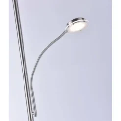 LED-Stehleuchte, stahlfarben, flexibler Lesearm, dimmbar, modern