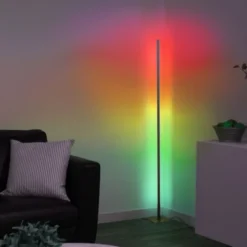 LED Stehleuchte, stahlfarben, RGB, Fernbedienung, dimmbar