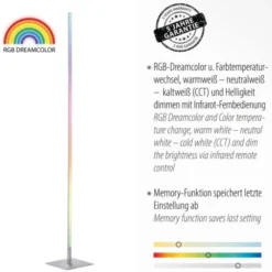 LED Stehleuchte, stahlfarben, RGB, Fernbedienung, dimmbar