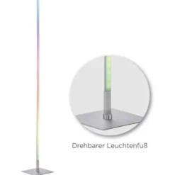 LED Stehleuchte, stahlfarben, RGB, Fernbedienung, dimmbar