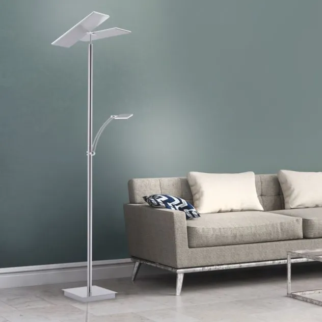 LED-Stehleuchte, stahlfarben, Deckenfluter, Lichtfarbsteuerung inkl. Memoryfunktion, Tastdimmer