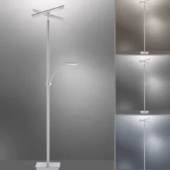 LED-Stehleuchte, stahlfarben, Deckenfluter, Lichtfarbsteuerung inkl. Memoryfunktion, Tastdimmer