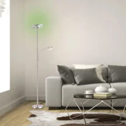 LED-Stehleuchte, stahlfarben, App, Fernbedienung, dimmbar