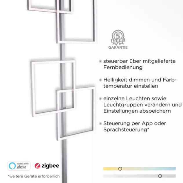 LED-Stehleuchte, stahl, Lichtfarbsteuerung, Fernbedienung, Dimmfunktion
