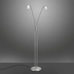 LED-Stehleuchte, stahl, 2 verstellbare Leuchtköpfe, warmweiß, blendfrei