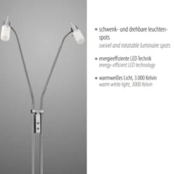 LED-Stehleuchte, stahl, 2 verstellbare Leuchtköpfe, warmweiß, blendfrei