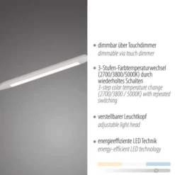 LED Stehleuchte weiß dimmbar 3 Stufen CCT Touchdimmer Spots drehbar