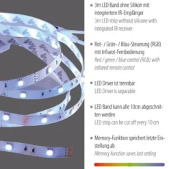 LED-Stripes, 3m, Fernbedienung, RGB Farbwechsel, inkl. Schnurschalter