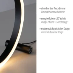 LED Tischlampe anthrazit rund Ø30cm Touchdimmer Switchmo warmweiß Licht