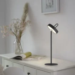 LED Tischlampe schwarz Akku Touchdimmer spritzwassergeschützt USB