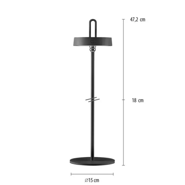 LED Tischlampe schwarz Akku Touchdimmer spritzwassergeschützt USB
