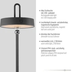 LED Tischlampe schwarz Akku Touchdimmer spritzwassergeschützt USB