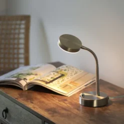LED Tischlampe silberfarbig drehbar Schalter warmweiß Schreibtischlampe
