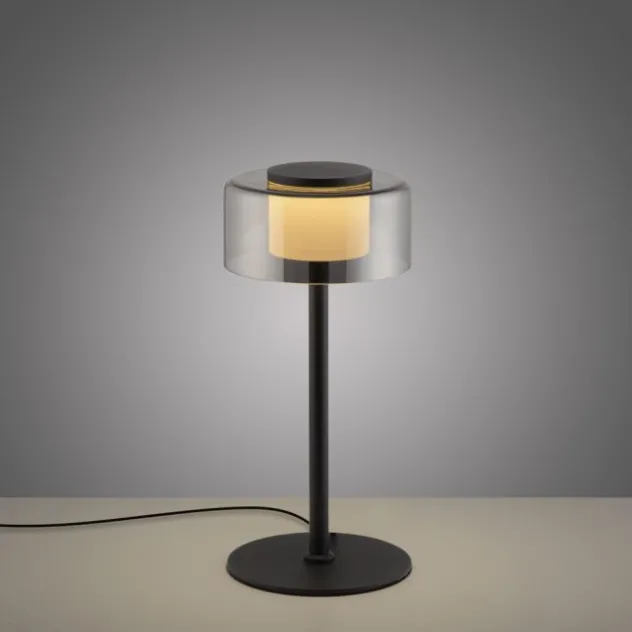 LED Tischleuche schwarz stufenlos dimmbar Rauchglas Memoryfunktion