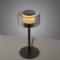 LED Tischleuche schwarz stufenlos dimmbar Rauchglas Memoryfunktion