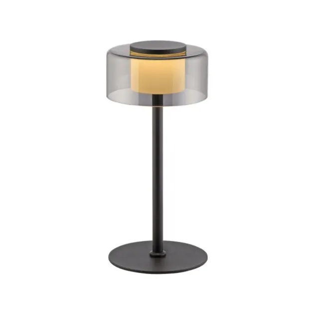 LED Tischleuche schwarz stufenlos dimmbar Rauchglas Memoryfunktion