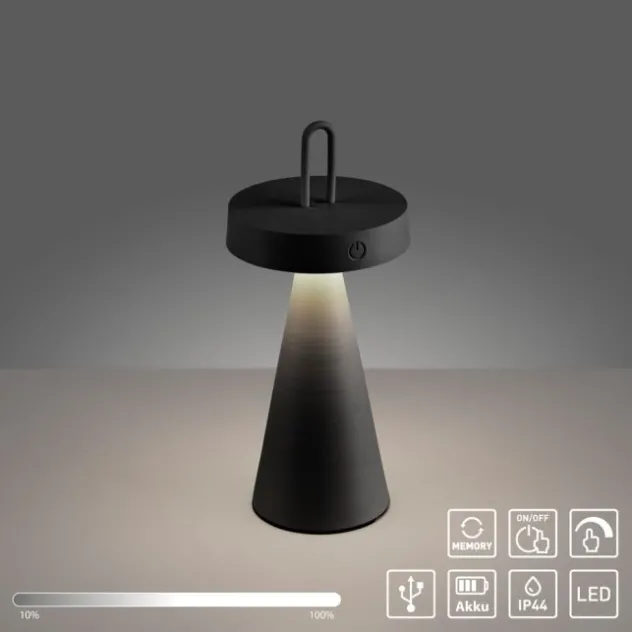LED Tischleuchte Akku schwarz dimmbar per Touch IP44 Innen-Außen