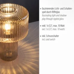 LED Tischleuchte amberfarben Pilzform Glas Ø25cm Schalter