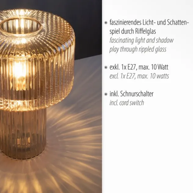 LED Tischleuchte amberfarben Pilzform Glas Ø25cm Schalter