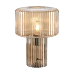 LED Tischleuchte amberfarben Pilzform Glas Ø25cm Schalter