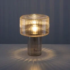 LED Tischleuchte amberfarben Pilzform Glas Ø25cm Schalter