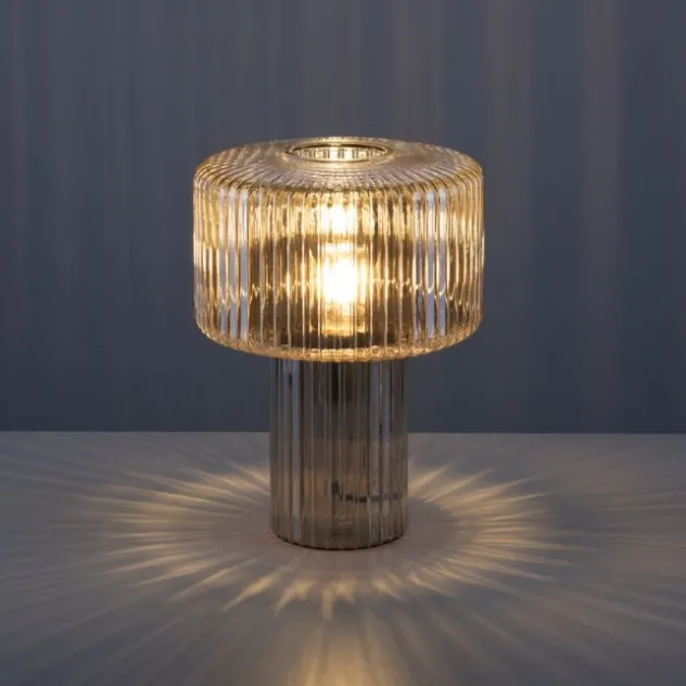 LED Tischleuchte amberfarben Pilzform Glas Ø25cm Schalter