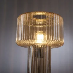 LED Tischleuchte amberfarben Pilzform Glas Ø25cm Schalter