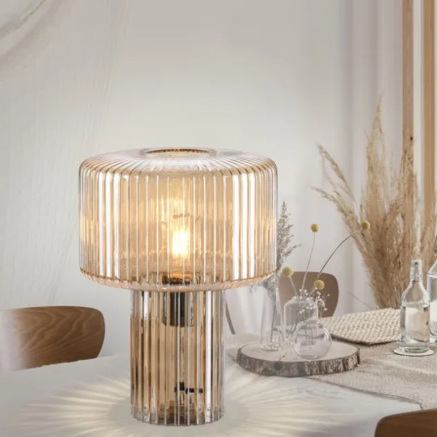 LED Tischleuchte amberfarben Pilzform Glas Ø25cm Schalter