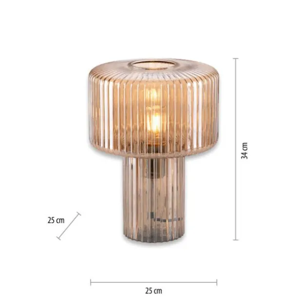 LED Tischleuchte amberfarben Pilzform Glas Ø25cm Schalter