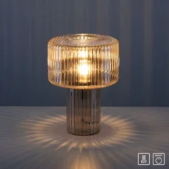 LED Tischleuchte amberfarben Pilzform Glas Ø25cm Schalter