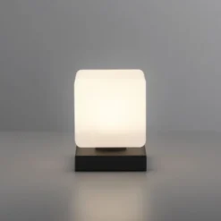 LED Tischleuchte anthrazit farbig Würfelform Touchdimmer zeitloses Design