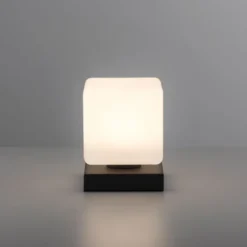LED Tischleuchte anthrazit farbig Würfelform Touchdimmer zeitloses Design
