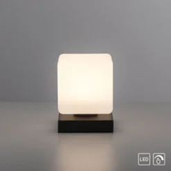 LED Tischleuchte anthrazit farbig Würfelform Touchdimmer zeitloses Design