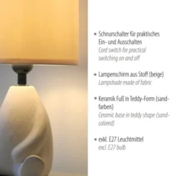 LED Tischleuchte beige Männchen sitzend Stoffschirm mit Schnurschalter